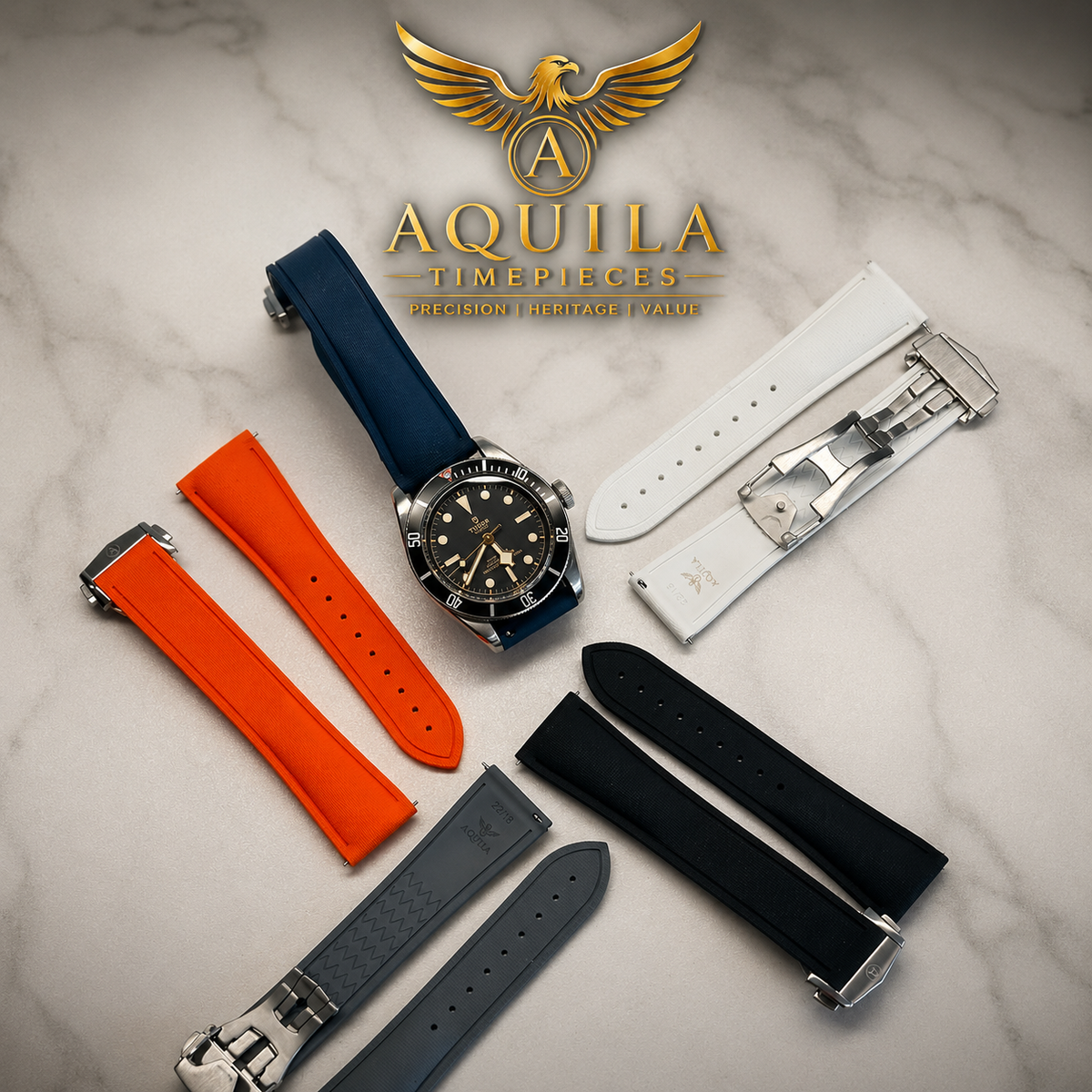 AQUILA HARRIER FKM RUBBER / SAILCLOTH HYBRID WATCH STRAP 20mm | 21mm | 22mm | Deployment Clasp