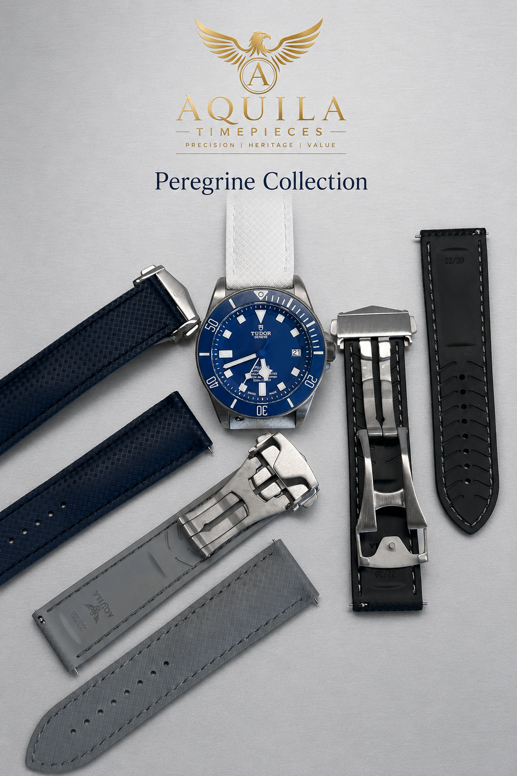 AQUILA PEREGRINE FKM RUBBER & SAILCLOTH HYBRID WATCH STRAP 20mm | 22mm | Deployment Clasp
