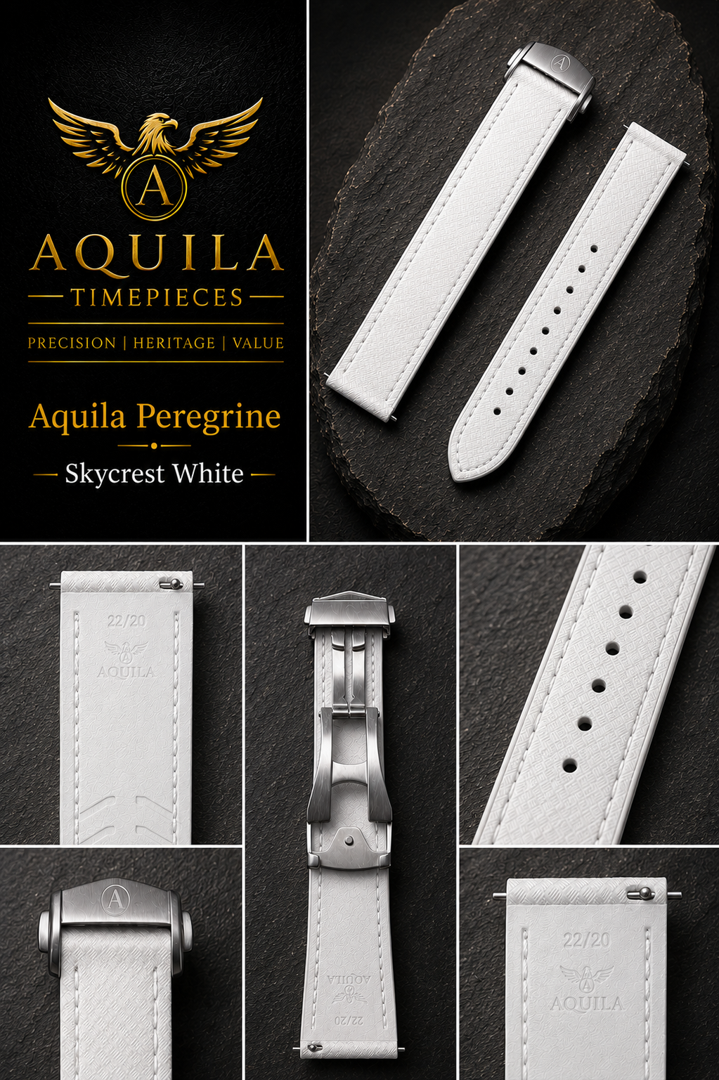 AQUILA PEREGRINE FKM RUBBER & SAILCLOTH HYBRID WATCH STRAP 20mm | 22mm | Deployment Clasp