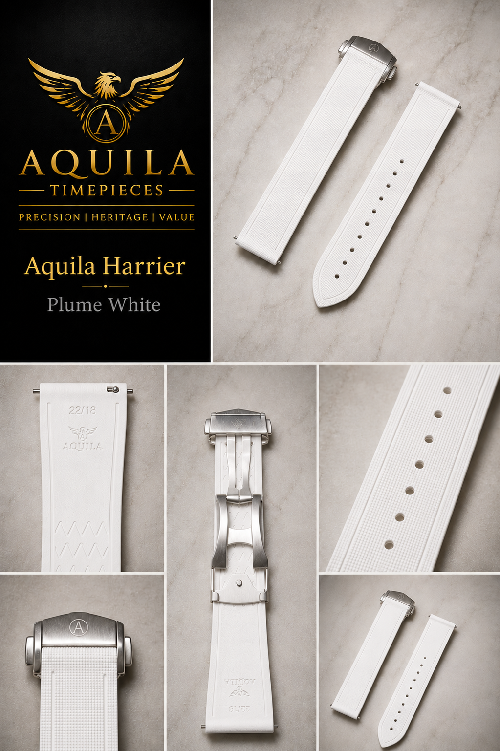 AQUILA HARRIER FKM RUBBER / SAILCLOTH HYBRID WATCH STRAP 20mm | 21mm | 22mm | Deployment Clasp