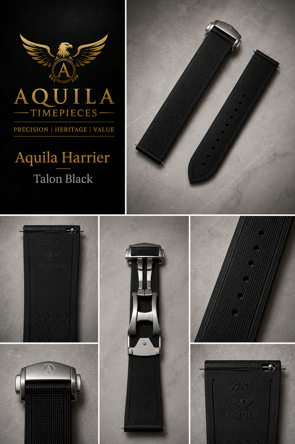 AQUILA HARRIER FKM RUBBER / SAILCLOTH HYBRID WATCH STRAP 20mm | 21mm | 22mm | Deployment Clasp