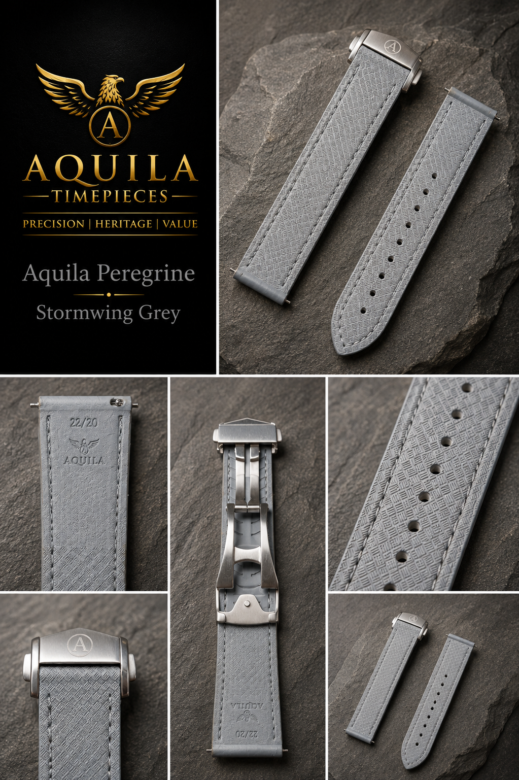 AQUILA PEREGRINE FKM RUBBER & SAILCLOTH HYBRID WATCH STRAP 20mm | 22mm | Deployment Clasp