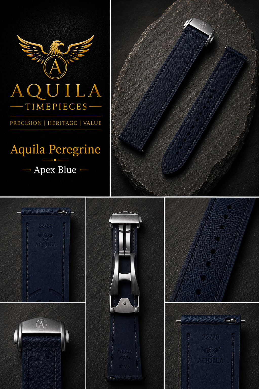 AQUILA PEREGRINE FKM RUBBER & SAILCLOTH HYBRID WATCH STRAP 20mm | 22mm | Deployment Clasp