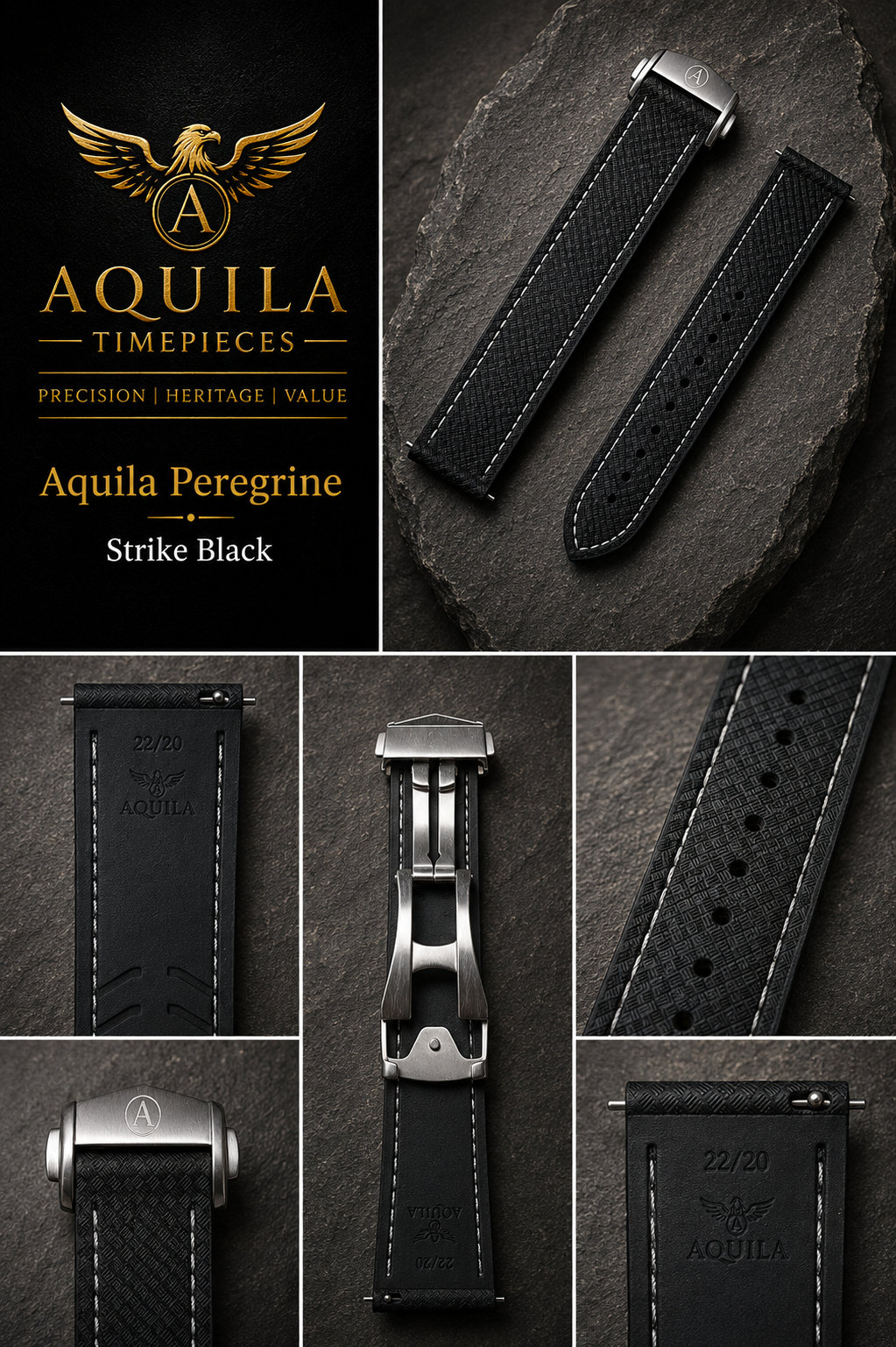AQUILA PEREGRINE FKM RUBBER & SAILCLOTH HYBRID WATCH STRAP 20mm | 22mm | Deployment Clasp