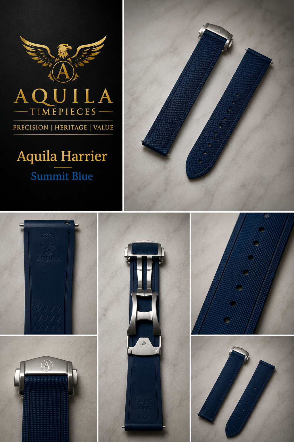 AQUILA HARRIER FKM RUBBER / SAILCLOTH HYBRID WATCH STRAP 20mm | 21mm | 22mm | Deployment Clasp