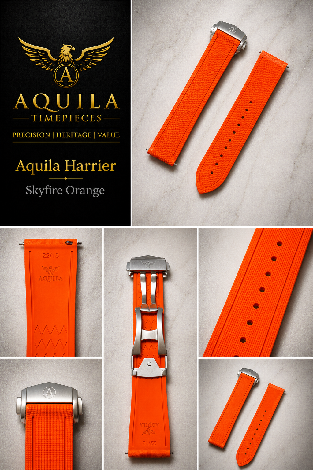 AQUILA HARRIER FKM RUBBER / SAILCLOTH HYBRID WATCH STRAP 20mm | 21mm | 22mm | Deployment Clasp