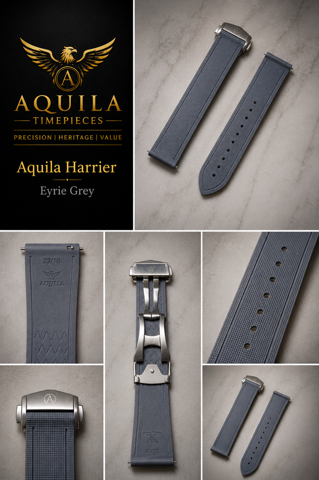 AQUILA HARRIER FKM RUBBER / SAILCLOTH HYBRID WATCH STRAP 20mm | 21mm | 22mm | Deployment Clasp