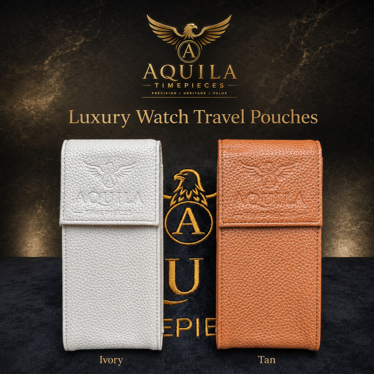AQUILA PREMIUM PEBBLE PU LEATHER WATCH TRAVEL POUCH