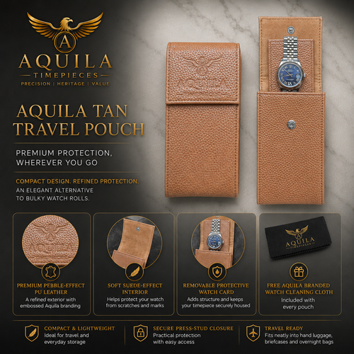 AQUILA PREMIUM PEBBLE PU LEATHER WATCH TRAVEL POUCH